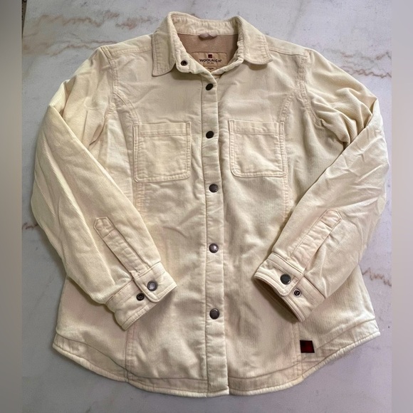 Woolrich Corduroy Jacket Women’s Off White Button Snap Fleece Lined/ Size XS - Picture 1 of 7